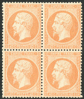 * No 23, Orange, Bloc De Quatre, Jolie Pièce. - TB. - R - 1862 Napoléon III