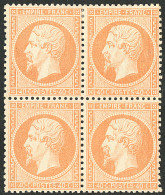 * No 23, Orange, Bloc De Quatre, Jolie Pièce. - TB. - R - 1862 Napoleon III