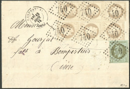 Lettre Tête-bêche. Nos 27B Paire Verticale Dans Une Bande De Trois + 27B Bande De Trois Verticale + 25, Obl Gc 740 Sur L - 1863-1870 Napoleone III Con Gli Allori