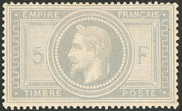 * No 33A, Violet-gris Avec "5" Et "F" En Bleu, Légères Rousseurs Au Verso Mais Jolie Pièce. - TB. - RR - 1863-1870 Napoléon III Lauré