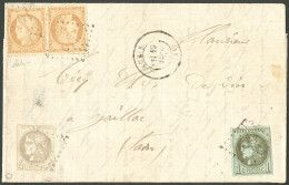 Lettre Tête-bêche. Affranchissement Tricolore, Deux émissions. Nos 36b Paire + 39 + 41B, Obl Gc 210 Sur Lettre D'Aubin 1 - 1870 Beleg Van Parijs