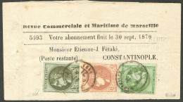 Lettre Percés En Lignes. Affranchissement Tricolore. Nos 39A + 40B + 42B, Obl Cad 15 Marseille 11 Fév 71, Sur Bande-jour - 1870 Uitgave Van Bordeaux