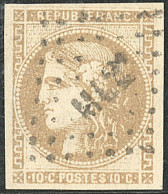 No 43Ab, Bistre Verdâtre, Obl Ambulant "ML 2°", Aminci Au Verso Mais TB D'aspect - 1870 Bordeaux Printing