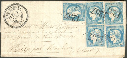 Lettre Boule De Moulins. Affranchissement à 1f. No 44A (5 Dont Trois Avec Légers Défauts) Obl Gc 1257 Sur Lettre Avec Ca - 1870 Uitgave Van Bordeaux