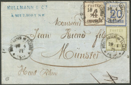 Lettre Affranchissement Tricolore. Nos 1 + 3b (bur. Renv.) + 6, Obl Cad Mulhausen 4.71 Pour Münster. - TB. - R - Otros & Sin Clasificación