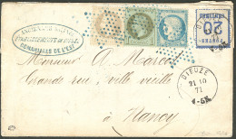 Lettre France-Alsace. Nos 6 (def) Obl Dieuze 21.10/71 + France 25 + 27 + 37 Obl étoile Bleue Sur Enveloppe Pour Nancy, J - Autres & Non Classés