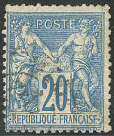 Non émis. No 73, 20c Bleu, Légers Défauts, Oblitéré Cachet à Date. Une Des Rares Pièces Rescapées De L' Incinération Et  - 1876-1878 Sage (Type I)