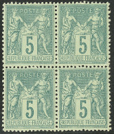 ** No 75, Vert, Bloc De Quatre, Très Frais Et Bien Centré. - TB - 1876-1878 Sage (Tipo I)