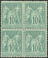 * No 76, Vert, Bloc De Quatre (un Ex **), Jolie Pièce. - TB. - R - 1876-1878 Sage (Tipo I)