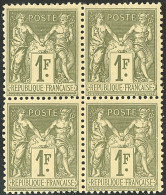 ** No 82, Olive, Nuance Foncée, Bloc De Quatre, Très Frais. - TB - 1876-1878 Sage (Typ I)