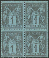 ** Bleu De Prusse. No 84, Bloc De Quatre (deux Ex *), Belle Nuance Et Fraîcheur Postale, Superbe. - RRR - 1876-1878 Sage (Type I)