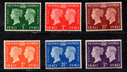 UK, GB, Great Britain, MNH, 1940, Michel 215 - 220, Victoria And George VI, Centenary Of The Stamp - Ongebruikt