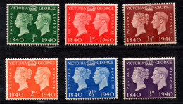 UK, GB, Great Britain, MNH, 1940, Michel 215 - 220, Victoria And George VI, Centenary Of The Stamp - Nuovi