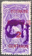 Guatemala 1898 Timbre Fiscal Revenue Stamp Armoiries Arms Surchargé Overprinted Yvert 95 O Used - Timbres