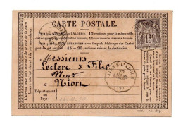 !!! CARTE PRECURSEUR TYPE SAGE CACHET CONVOYEUR STATION AIRE SUR L'ADOUR (LANDES) DE 1877 - Vorläufer