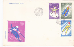 OLYMPIC GAMES, SARAJEVO'84, WINTER, BOBSLED, FIGURE SKATING, SKIING, ICE HOCKEY, COVER FDC, 3X, 1984, ROMANIA - Winter 1984: Sarajevo