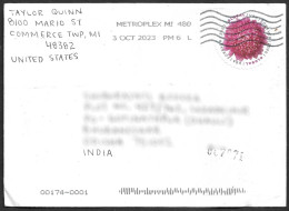 USA 2023 Floral Dahlia,Flower,Pink Colour,Round,Odd Shaped, Cover, Michigan State To India (**) Inde Indien - Covers & Documents