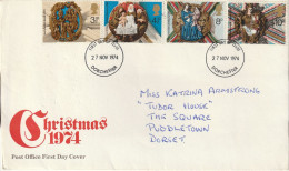 Great Britain   .   1974   .   "Christmas 74 - Church Roof Bosses"   .   First Day Cover 4 Stamps - 1971-1980 Decimal Issues