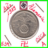 GERMANY ALEMANIA DEUTFCHES REICH  MONEDA DE 5.00 REICHSMARK AÑO 1939-CECA-A  PLATA - 29 MM.HINDENBURG AGUILA Y ESBALTICA - 5 Reichsmark