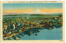 Linen Postcard, Seattle's Waterfront And Lower Business District, Washington, US - Seattle