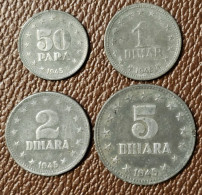 YUGOSLAVIA- 50 PARA, 1 DINAR, 2 DINARA, 5 DINARA 1945. FULL SET - Yougoslavie