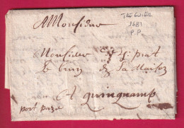 LETTRE DE 1681 EN PORT PAYE DE TREGUIER COTE DU NORD RARE POUR GUINGAMP  LETTRE - ....-1700: Vorläufer