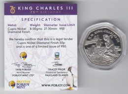 Falkland Islands 2023 50p Coin, HM King Charles 75th Birthday Bunc - Falklandinseln