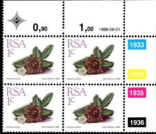 South Africa - 1988 Succulents 1c Control Block (1988.09.01) (**) - Blocks & Kleinbögen