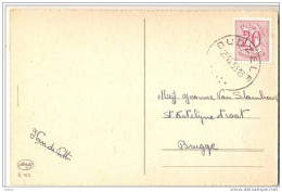 1p536: Kerstmiskaartje Met N° 851: DUDZELE 25.12.53 > BRUGGE.... Afgetempeld Op 25.12... - 1951-1975 Heraldischer Löwe (Lion Héraldique)