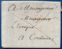 Lettre Marque De PORT PAYE En Rouge " P48P / STe MERE L'EGLISE " 1 DEC 1814 (INDICE 19) Pour COUTANCES Rare - ....-1700: Precursors