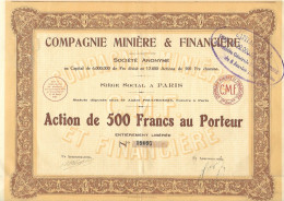 ACTION BEIGE De 500 Frs COMPAGNIE MINIERE ET FINANCIERE  CMF 1929 Paris - Mines