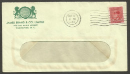 1944 James Brand Seeds Advertising Cover 3c War Blackout Cancel Vancouver BC - Storia Postale