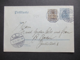 DR 1907 Germania GA Sauberer Stempel Öhningen (Baden) Nach Baden-Baden Mit Ank. Stempel - Cartoline