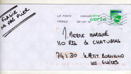 Enveloppe FRANCE Prêt à Poster Lettre Verte Oblitération LA POSTE 00845A 26/02/2016 - PAP: Sonstige (1995-...)