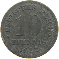 DEUTSCHES REICH 10 PFENNIG 1922  #MA 102794 - 10 Renten- & 10 Reichspfennig