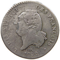 FRANCE 15 SOLS 1792 W LILLE LOUIS XVI (1774-1793) #MA 025070 - 1791-1792 Constitution