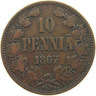 FINLAND 10 PENNIÄ 1867 ALEXANDER II. 1855-1881 #MA 062475 - Finlande