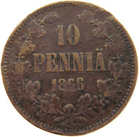 FINLAND 10 PENNIÄ 1866 ALEXANDER II. 1855-1881 #MA 067748 - Finlande