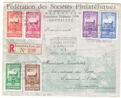 Luxembourg - Lettre Recom FDC De 1936 ° - GF - Oblit Luxembourg Exposition Philatélique -  Valeur 100 Euros - - Covers & Documents