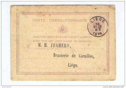 BELGIQUE - BRASSERIE -  Entier Postal 5 C  LIEGE 1878 Vers La Brasserie Cornillon -  Verso Bon De Commande  -- 10/639 - Bières