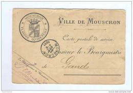 Carte De Service En FRANCHISE MOUSCRON 1891 - Entete Et Armoiries Ville De Mouscron Flandre Occidentale  --  MM472 - Franchise