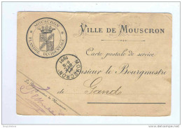 Carte De Service En FRANCHISE MOUSCRON 1891 - Entete Et Armoiries Ville De Mouscron Flandre Occidentale  --  MM472 - Franchigia