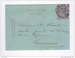 Carte-Lettre Emission 1884 Cachet NAMUR 1886 Vers FARCIENNES - Origine Manuscrite JAMBES  -- B3/326 - Carte-Lettere