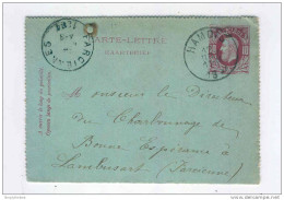Carte-Lettre Emission 1869 Cachet HAMOIS 1884 Vers FARCIENNES - Origine Manuscrite ACHET  -- B3/319 - Postbladen