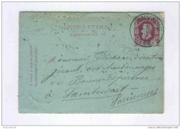 Carte-Lettre Emission 1869 Cachet ANVAING 1886 Vers FARCIENNES - Origine Manuscrite CORDES  -- B3/317 - Postbladen