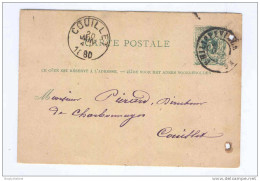 Entier Type TP 45  Double Cercle PHILIPPEVILLE 1880 Vers COUILLET  -- B3/284 - Postcards 1871-1909