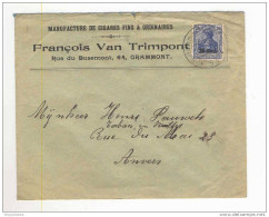 Lettre TP Germania Censure Des Etapes P.U.St. 33 - Entete Manufacture De Cigares Van Trimpont à GRAMMONT  -- LL / 546 - OC26/37 Territori Tappe