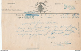 507/28 - Formule Ancienne De TELEGRAMME 1874 EINKIRCHEN - 2 Griffes Encadrée Et Non Encadrée Bleues De VERVIERS - Telegraph [TG]