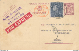 189/28 - Entier Postal Petit Sceau + TP Poortman En EXPRES - Cachet De Gare NIVELLES 1 En 1942 ( Cachet Type Moustache ) - Postcards 1934-1951