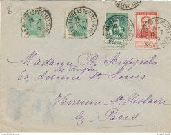 Delcampe - 210/28 -  Lettre TP CROIX ROUGE Et Pellens - LE HAVRE Spécial 1915 Vers Environs De PARIS - Courrier Privé SUPERBE - 1918 Red Cross